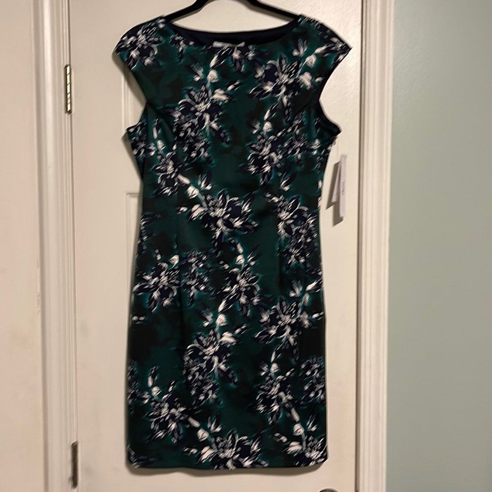 Wisp Tressa Ponte dress, blue and dark green, size 12.